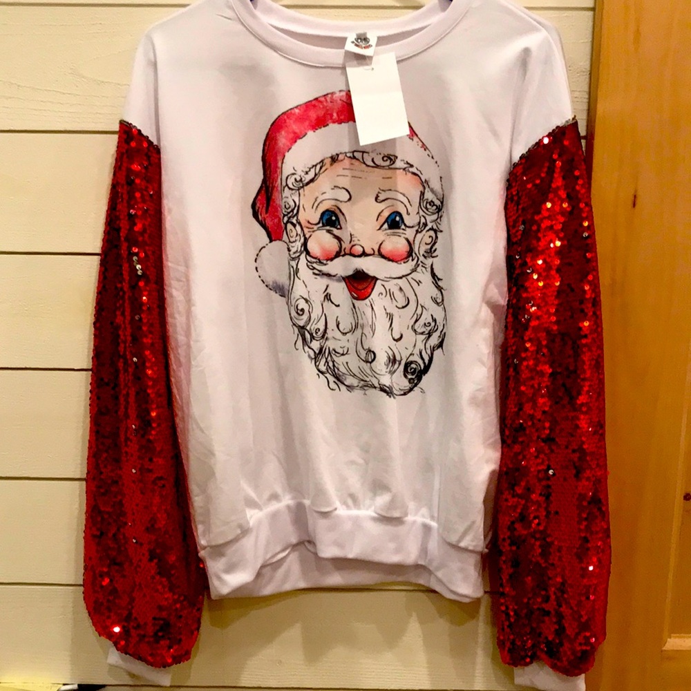 Santa Sweatshirt XXL with sequin sleeves